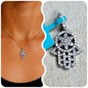 Moissanite over 925 Sterling Silver Hamsa Pendant